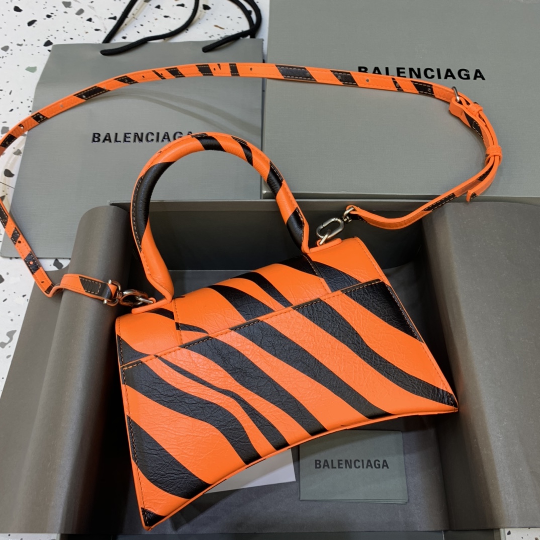 Balenciaga Hourglass Small Handbag Box Calfskin Shoulder Bag Orange/Black